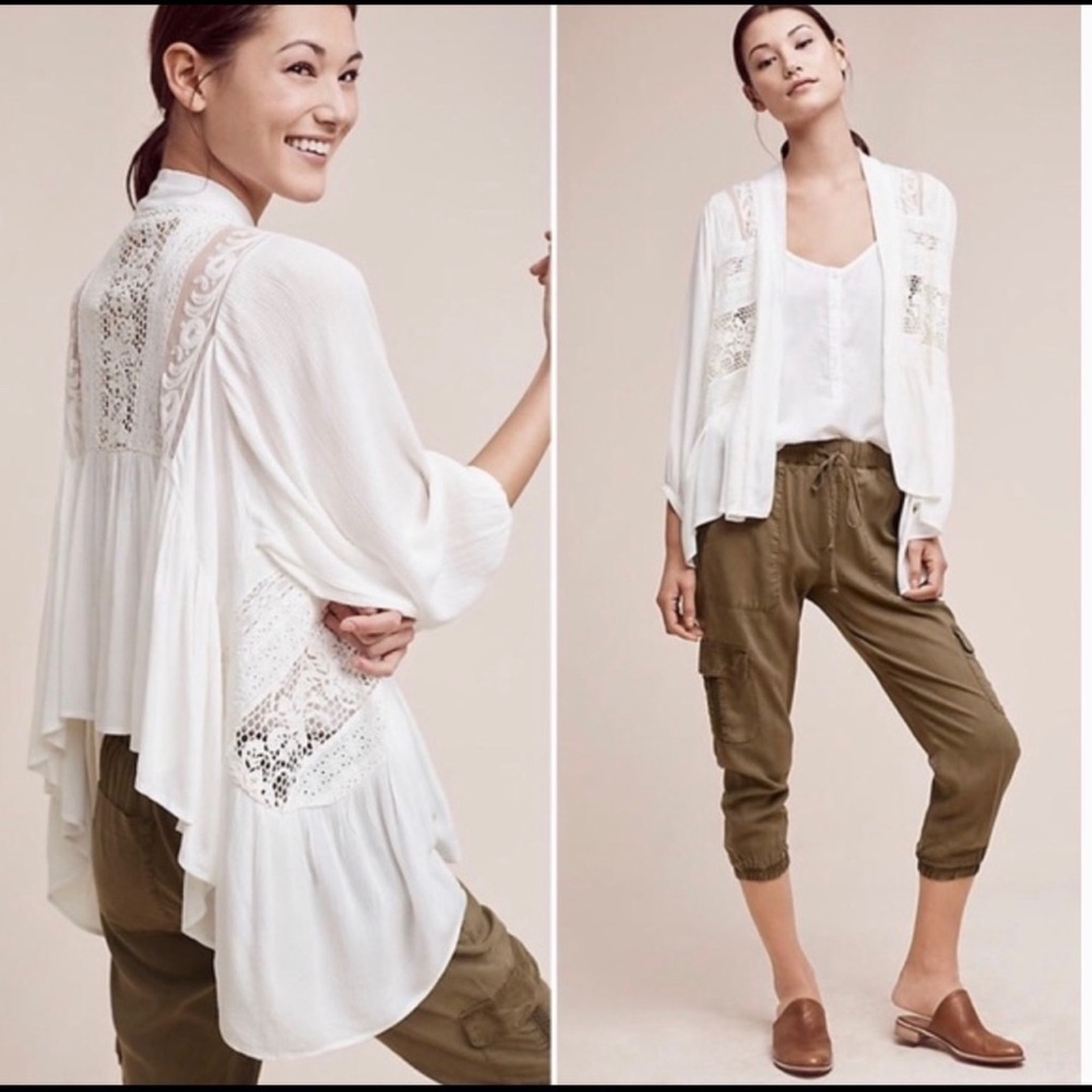 Elevenses White Lace Kimono Boho Cover Cardigan XS/S